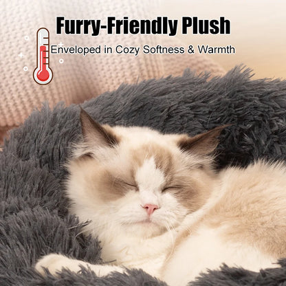 16-40in Fluffy Pet Bed – Soothing & Anti-Anxiety Plush Nest for Dogs & Cats, Super Soft & Warm